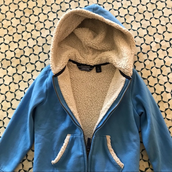 Lands’ End Blue Sherpa-Lined Hoodie size L (6x-7) - Picture 2 of 3
